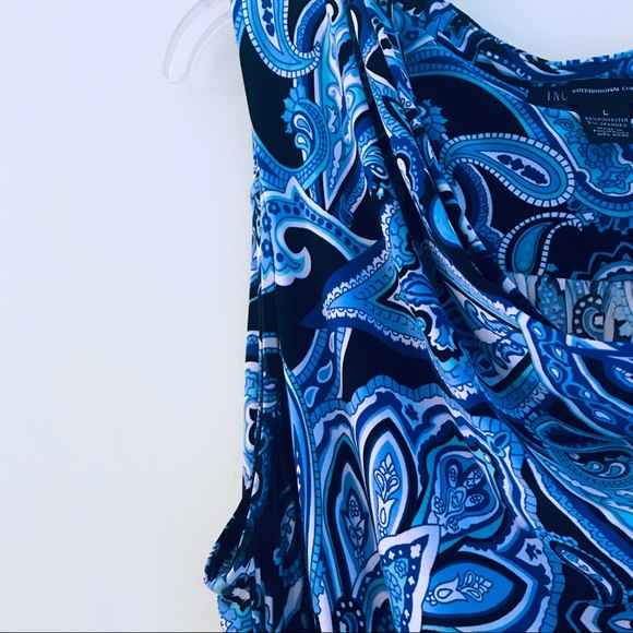 INC Blue Paisley Cowl Neck Sleeveless Dress - Picture 5 of 8
